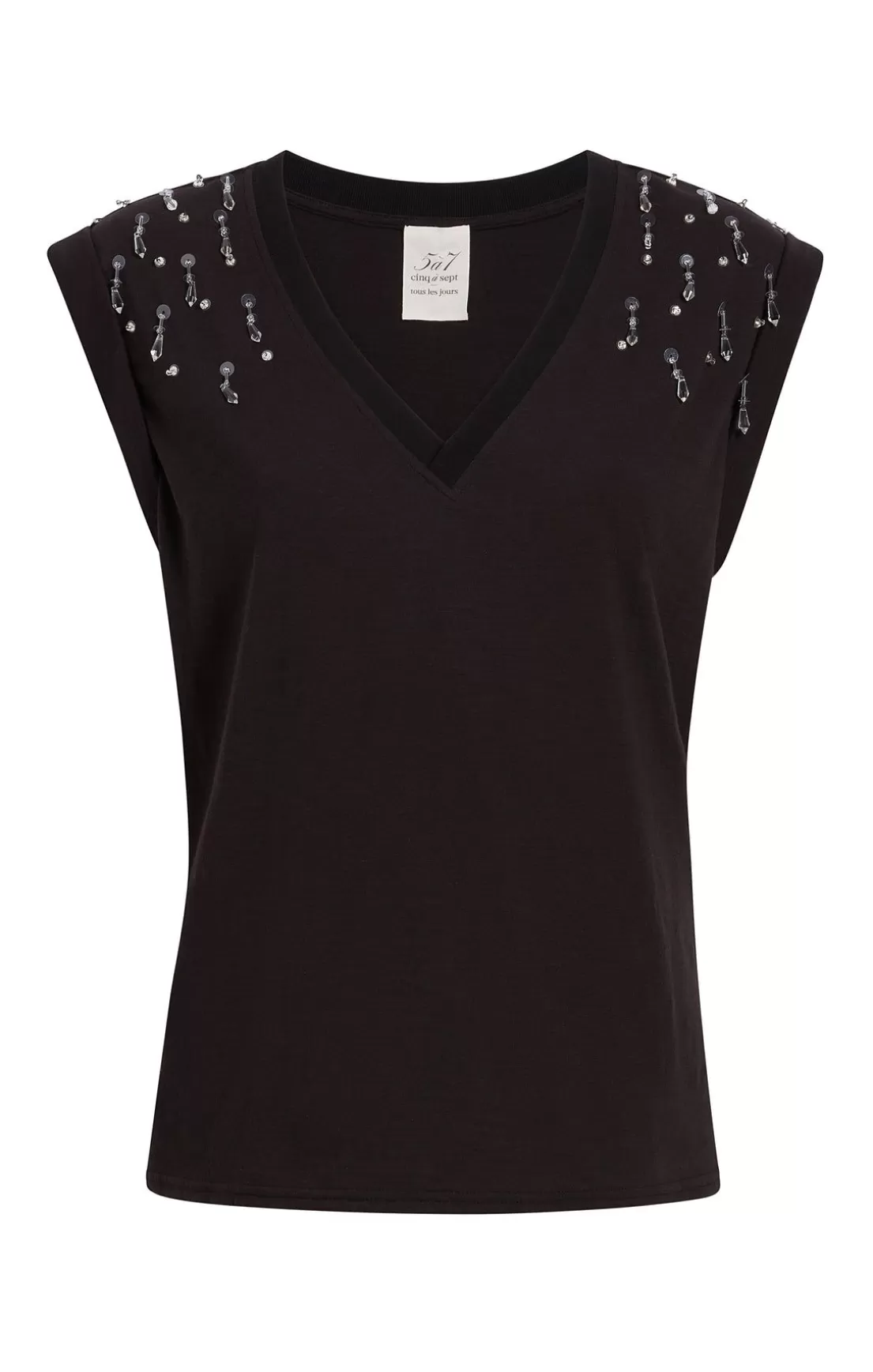 Teardrop Crystal Embellished V-Neck Bella Tee*Cinq à Sept Shop